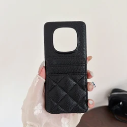 Lingge Leather Card Slot Wallet Phone Case - Solid Color Design for Redmi Note14Pro5G (Black)