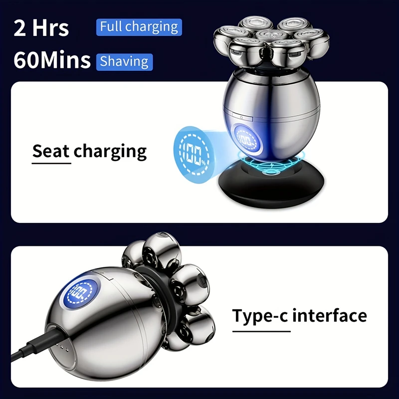 Xiaomi Electric Shaver 7D Bald Shaver Electric Rechargeable Shaver Men's Shave Bald Hair Clipper Waterproof Wet Dry Dual Use 4
