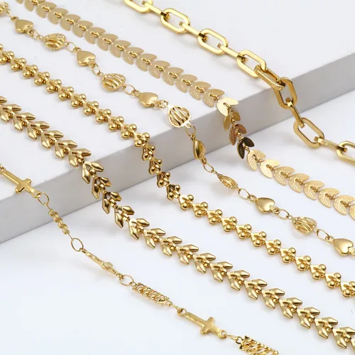 DoreenBeads 여성용 스테인레스 스틸 발찌, 골드 컬러, 해변 발 다리 체인, 발목 팔찌, 쥬얼리 선물, 22.5cm-23.5cm, 1 개 2