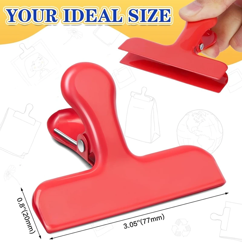 Wide Stainless Steel Clips, Bag Clips Food Clips Potato Chip Clips, Heavy Duty Metal Bag Closer,Snack Clamps 12Pcs-A03I