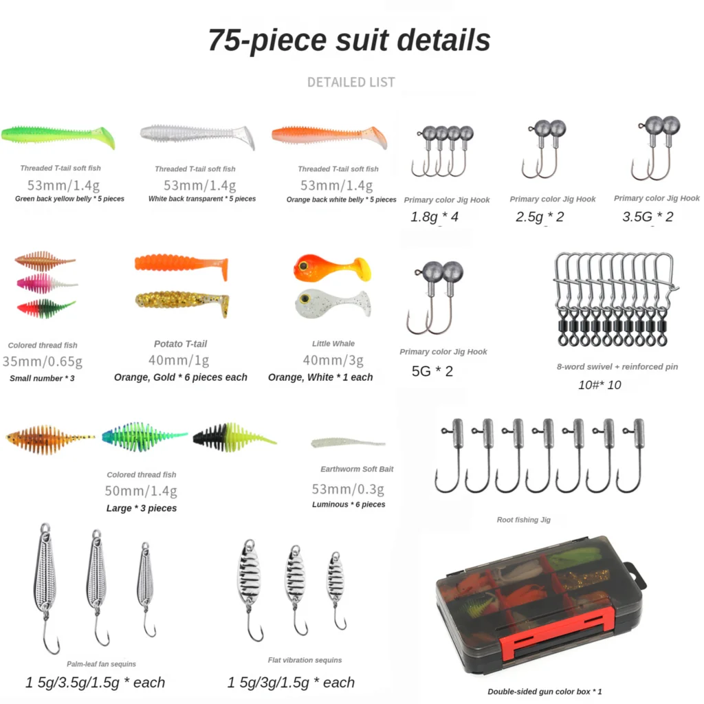 75/35 PCS Fishing Lures Kit with Jig Heads Round Ball Hooks Set for Soft  Worm Bait Suitable Saltwater Freshwater with Tackle Box - AliExpress