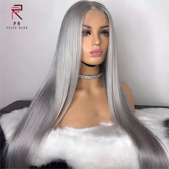 Silver Grey Color Bone Straight Hd Lace Wig 13x6 Human Hair Super Double Drawn Vietnamese 100 Human Hair Wigs Colored Woman Wigs