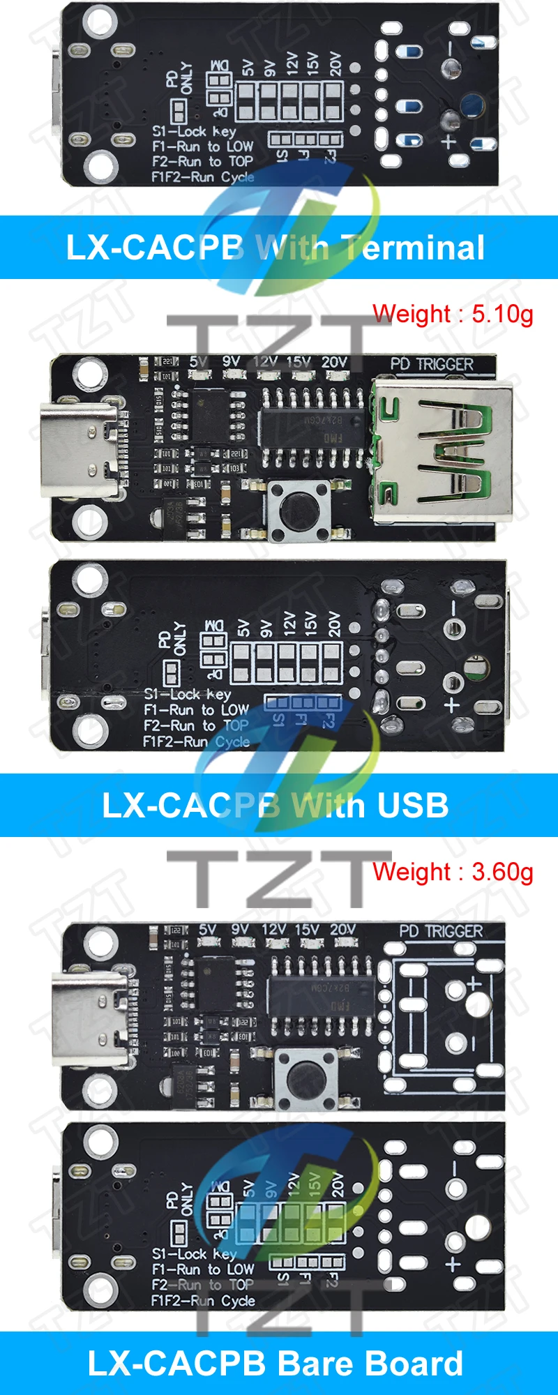GREATZT 100W 5A USB-C Schnelllade-Triggerplatinenmodul PD/QC Decoy Board Schnellladung USB Typ-C PD 2.0 3.0-Modul – Detail 8