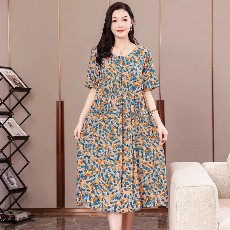 

2023 Bohemian Holiday Sundress Summer Women Vintage Floral Printed Short Sleeve Beach Dress Loose Long Vestido Robe Femme