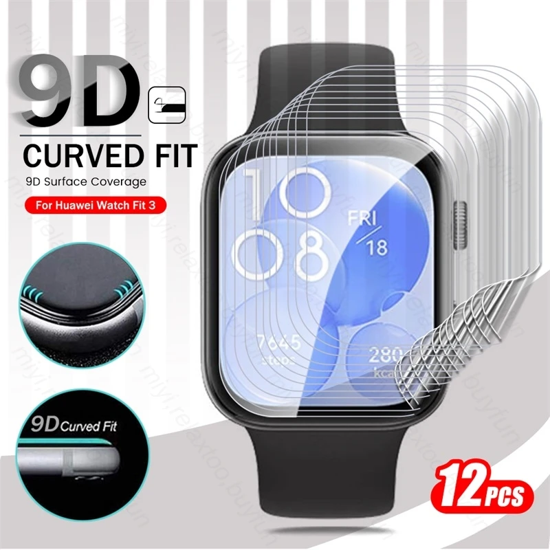 

Гидрогелевая пленка для часов Huawei Watch Fit 3 HD, изогнутая защита экрана против царапин, не стекло, аксессуары для смарт-часов Hauwei, 12 шт.