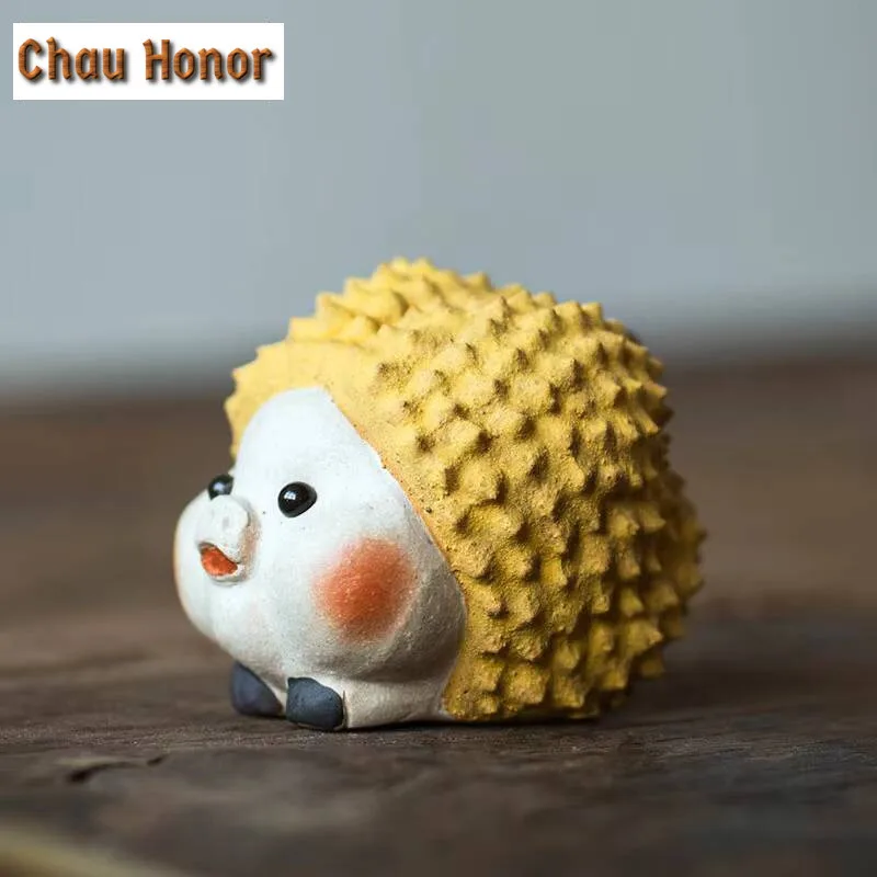 Cute Durian Pig Tea Pet Handmade Purple Clay Tea Play Figurine Fruit Ornament Can Raise Stupid Sculpture Desktop Ornaments Gift
