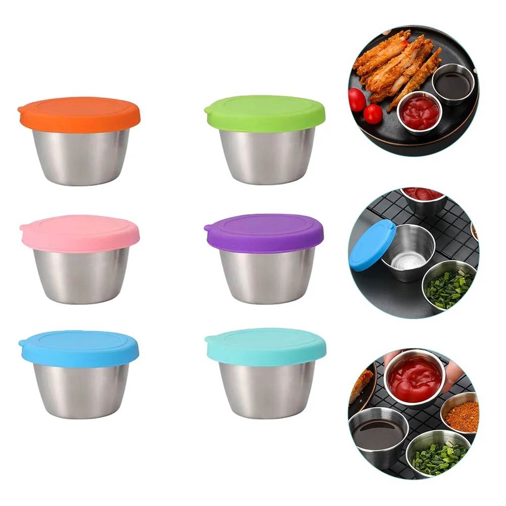 

6 Pcs Sauce Cup with Lid Appetizers Salad Dressing Container Silica Gel Seasoning Plate