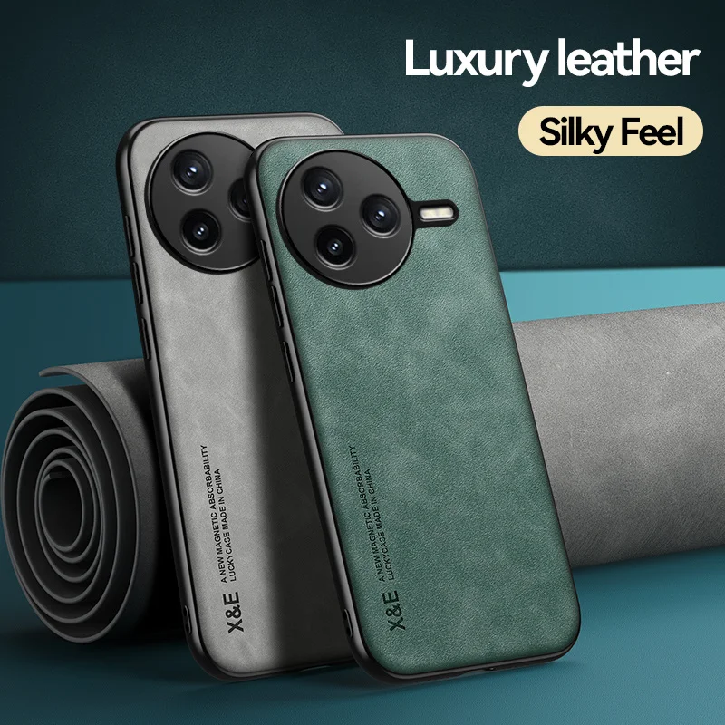 Leather Magnetic Back Cover with Soft Frame - Universal Smartphone Case