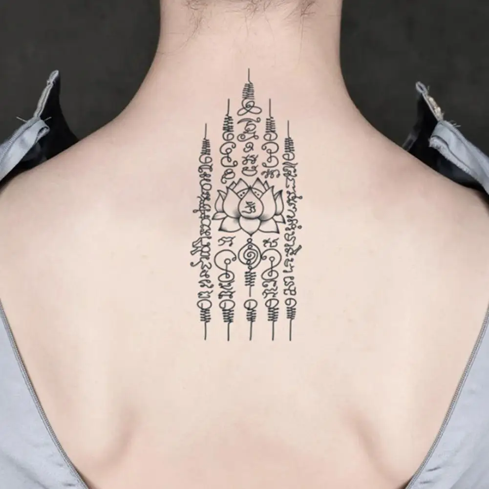 Thai Herbal Buddhist Scripture Temporary Tattoo, Realistic Waterproof Arm Sleeve Body Art, Long-Lasting Fake Tattoo Sticker