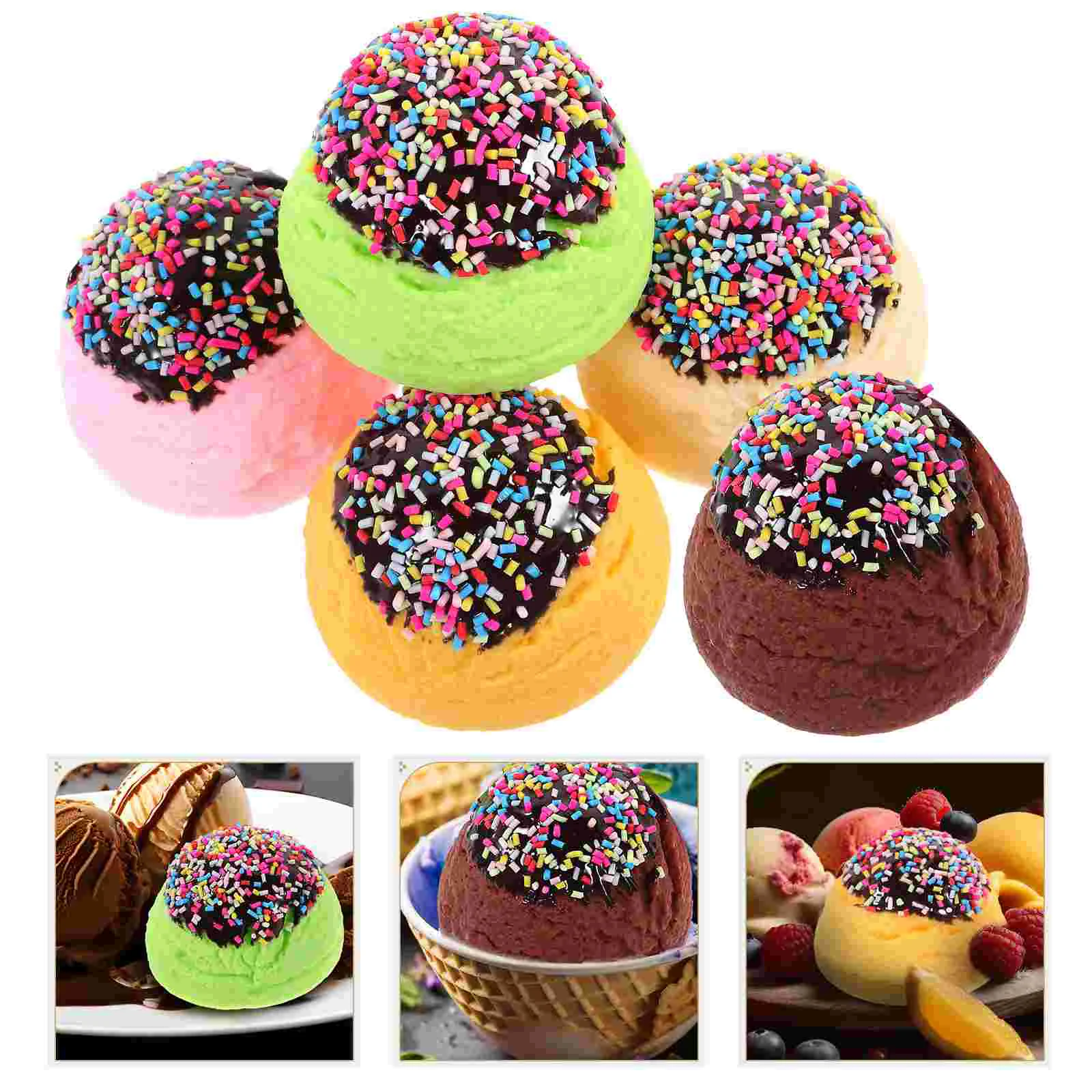 

5pcs Simulated Ice Cream Balls Lifelike Ice Cream Props Showcase Decorative Food Props