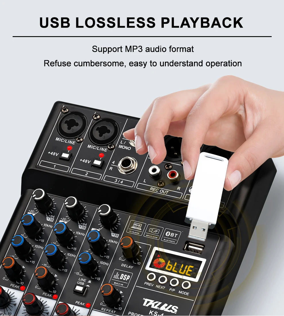 TKL KS-4 Mixer Profissional 48V Phantom Power DSP Bluetooth USB Mixing Console Desempenho audio mixer