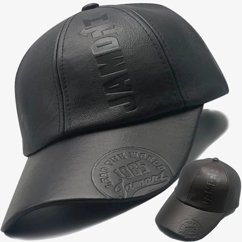 

Men PU Leather Vintage Adjustable Baseball Cap Snapback Hat Para Hombre Mens Trucker Caps Dad Hat Winter Warm Hats Casquette