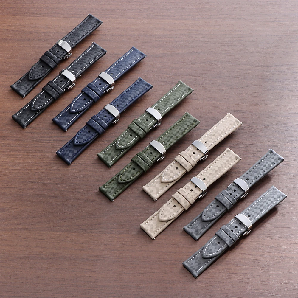 รูปสินค้า สายนาฬิกาผ้าใบเรือ กันน้ำ หัวเข็มขัดแบบผีเสื้อ สำหรับ Omega และ Seiko