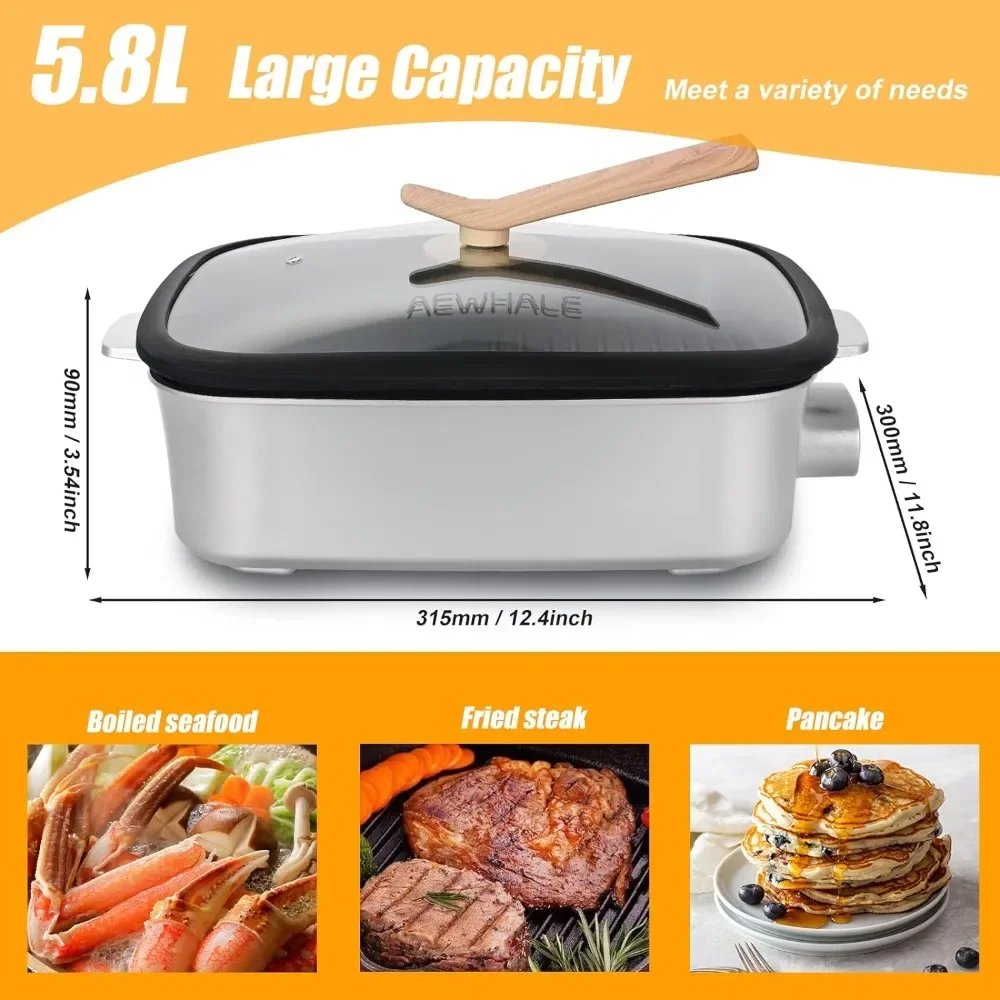 AEWHALE Electric Skillet,Indoor Non-Stick Electric Temperature Party Griddle for Cooking Meats Seafood Steak Pancake 2