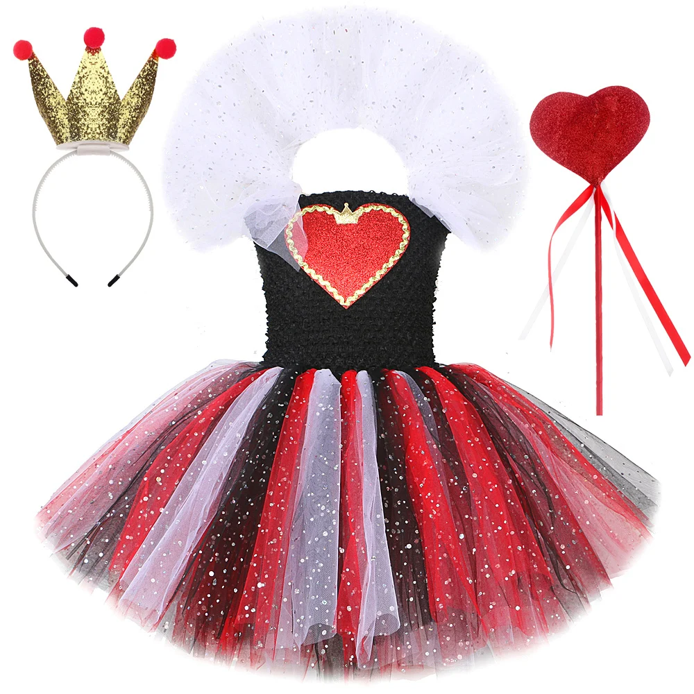 

Girls Sparkly Halloween Tutu Dress Twinkle Red Queen Of Hearts Costumes For For Kids Girl Devil Witch Outfit With Crown Wand 14Y