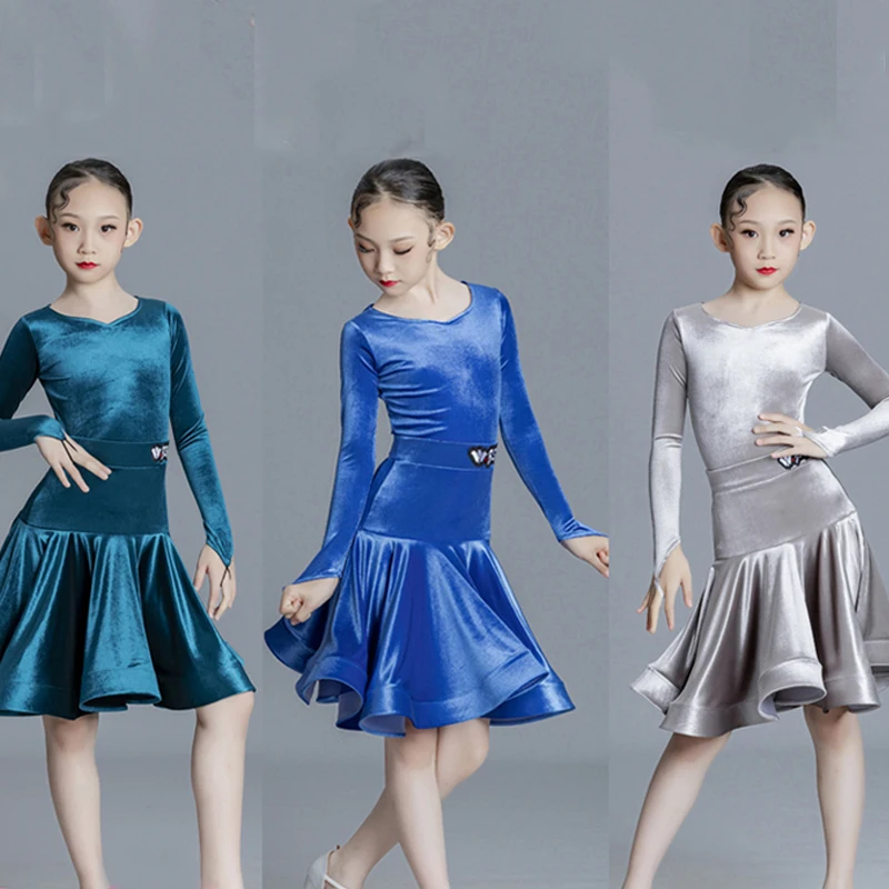 

5 Colors Velvet Latin Dance Dress Girls Ballroom Dance Competition Dresses Latin Cha cha Rumba Samba Practice Clothes XS5898