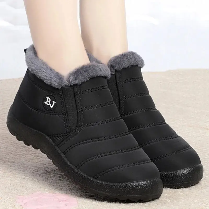 Winter Boots Women Warm Fur Winter Shoes for Women Ankle Boots Waterproof Snow Botas Mujer Slip on Black Female