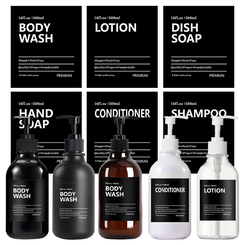 3 Pack 500ml Soap Dispenser Shampoo Dispenser Soap Dispenser Bottle With Labels Kitchen Bathroom Shampoo Conditioner Bottles Hand Pump Empty Liquid Shower Gel Container