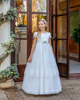 Elegant First Communion Gowns Flower Girls Dress Bow Formal Gowns Tulle Kids Birthday Party Wedding Dresses Ariety of Styles 2