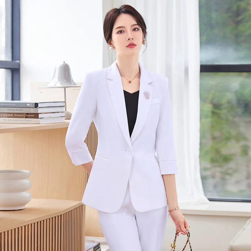 

Plus Size 4XL Formal Career Interview Work Wear Suits Professional Office Pantsuits Women Business Outfits Blazers Trousers Set