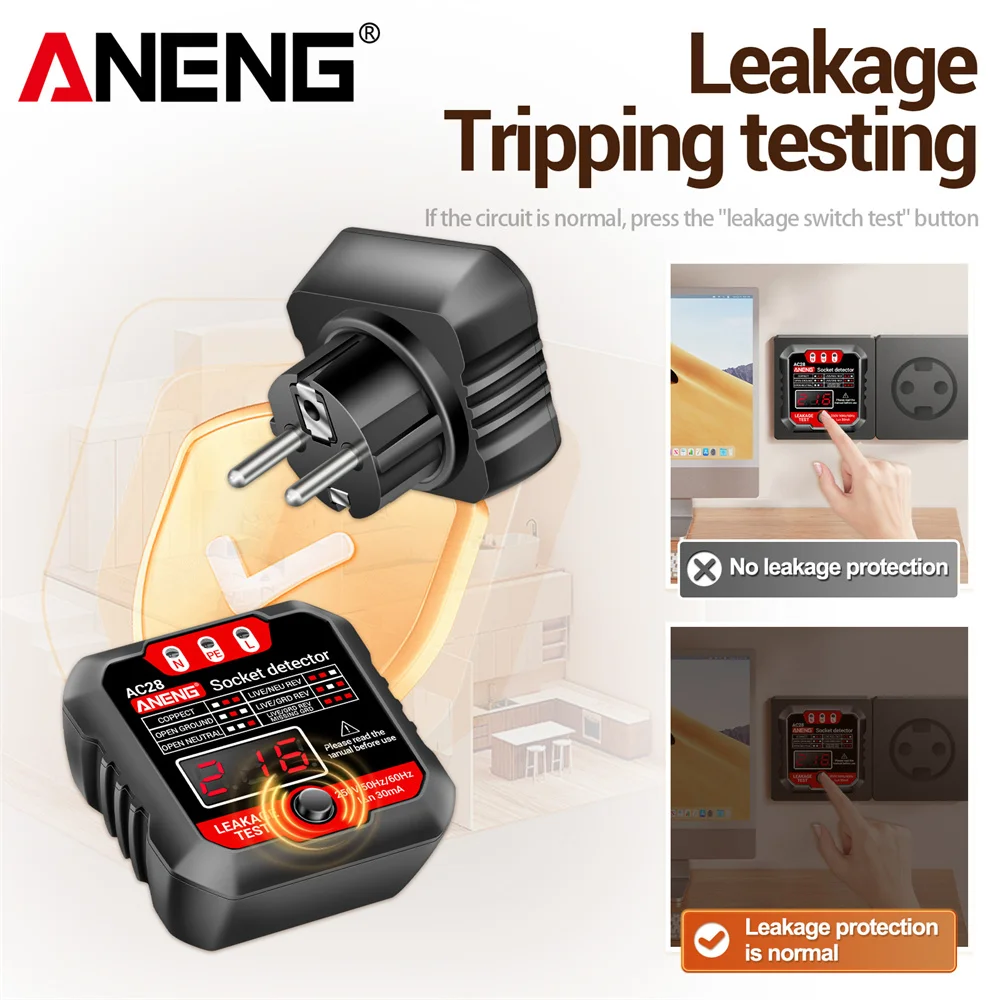 Digital Socket Power Tester ANENG AC28 Circuit Breaker Finder EU/US Plug 250V 50Hz/60Hz Socket Polarity Detector Voltage Tester