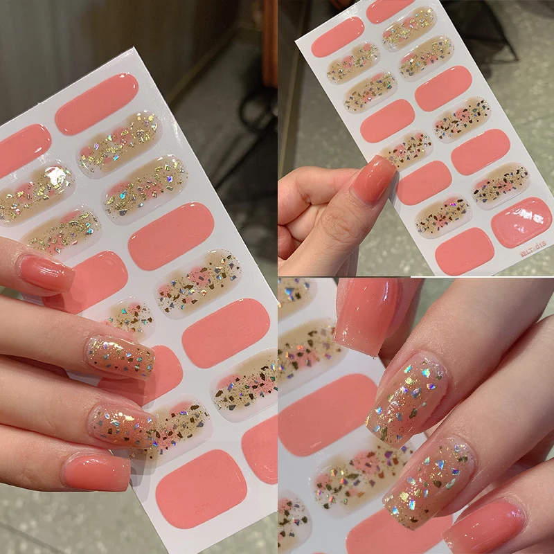 DIY Baking-free Nail Stickers Long-Lasting Solid Color Fresh Flowers Christmas Autumn Nail Strips Patch Slider Full Cover Decal 4