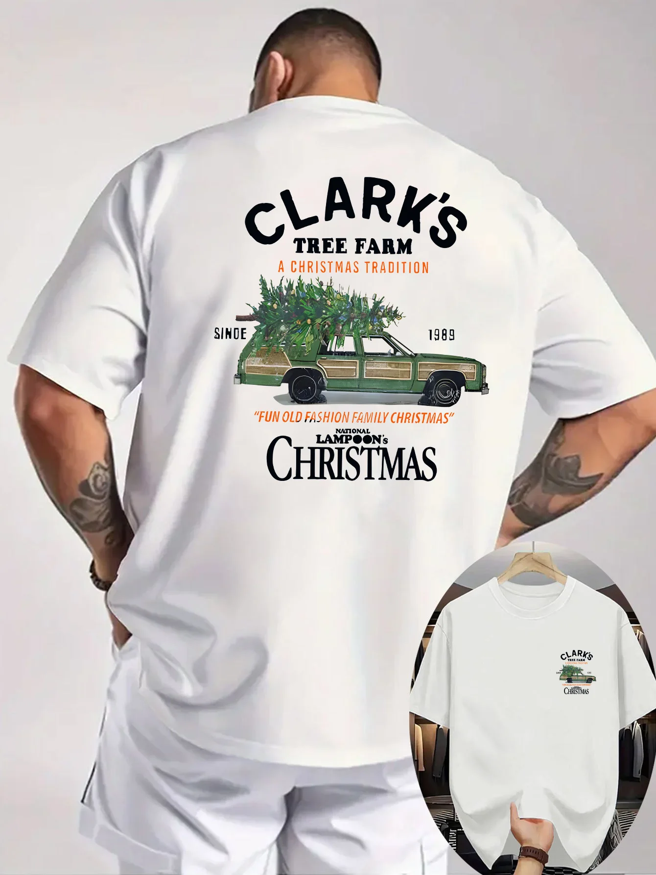 Men's Vintage Christmas Farm Graphic T-Shirt back view