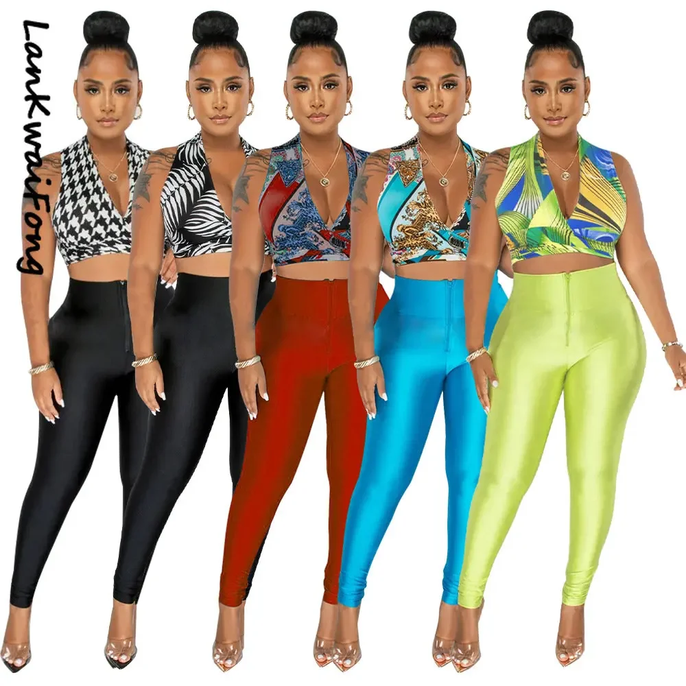 2024 Summer Sexy Tank Top Off Shoulder Lace Wrap Top+Pants Slim Fit Women's Two-Piece Casual Fashion Set