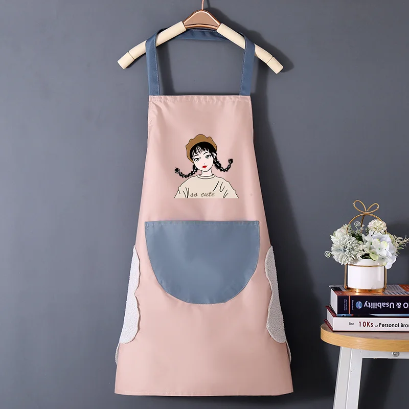 1PC Cute Cartoon Girl Printed Apron, Hand Erasable Apron - Oil Resistant Kitchen Apron for Home Cooking