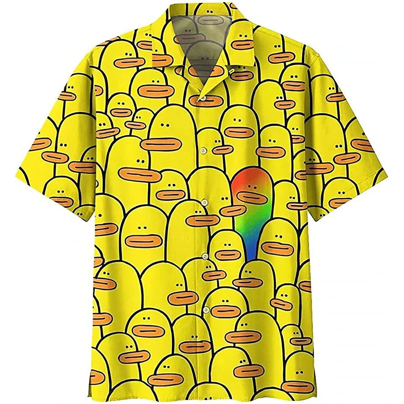 Fashion Men's Women's Duck Beach Shirts Casual Breathable Duck Hawaiian Shirts Plus Size Lapel Blouse Short-Sleeved Shirt Unisex 4