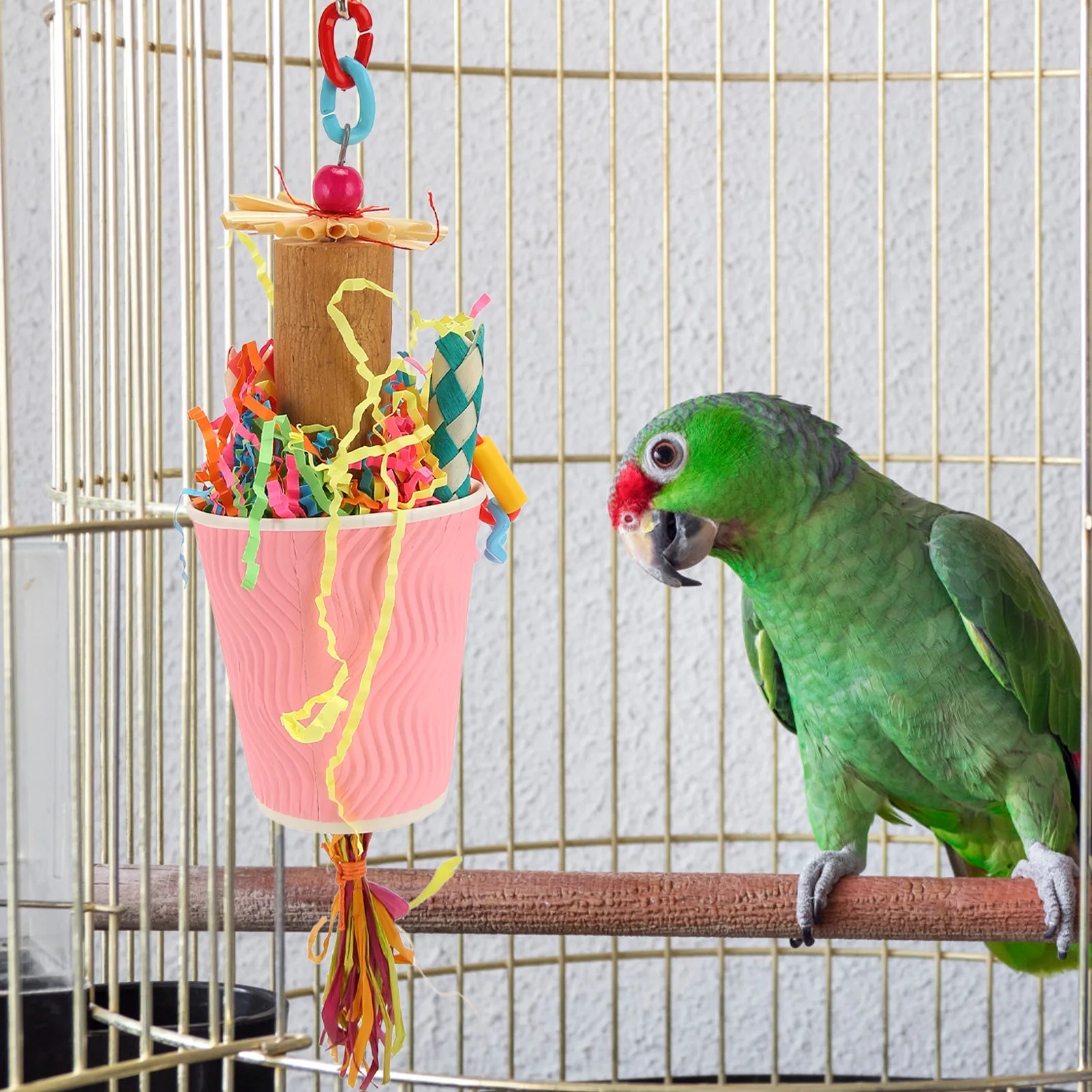 Cockatiels Parrocchetti Conures Pappagallo Foraging Triturazione Giocattolo Uccello Giocattoli Appesi Pappagallo Foraggiamento Trappola Tazza Di Carta