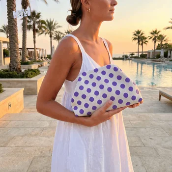 Borsa per il Trucco con Motivo a Pois e Blocchi di Colore, Grande Capacità, Portatile, Stile Retrò, Pochette Cosmetica Resistente ed Elegante