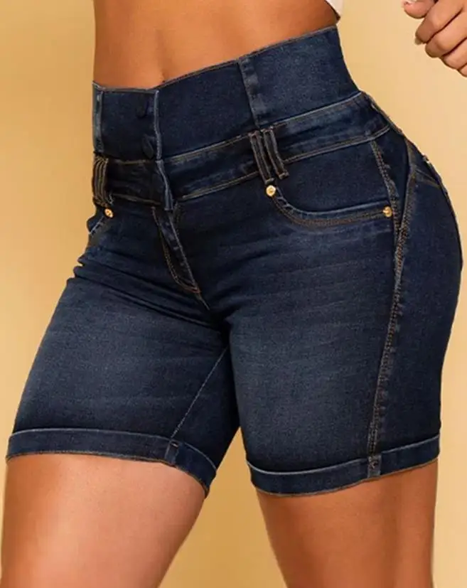 Women's Shorts 2023 New Summer and Spring High Waist Pocket Design Denim Shorts Daily Casual Above Knee Denim Shorts