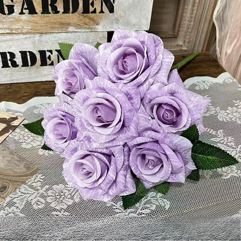 Künstliche Blumen, Seide, 7 Köpfe, Göttin, Rosen, Bündel, Bohne, Sandfarbe, gefälschte Blume, Zuhause, Wohnzimmer, Dekoration, simulierte Rose – Detail 20