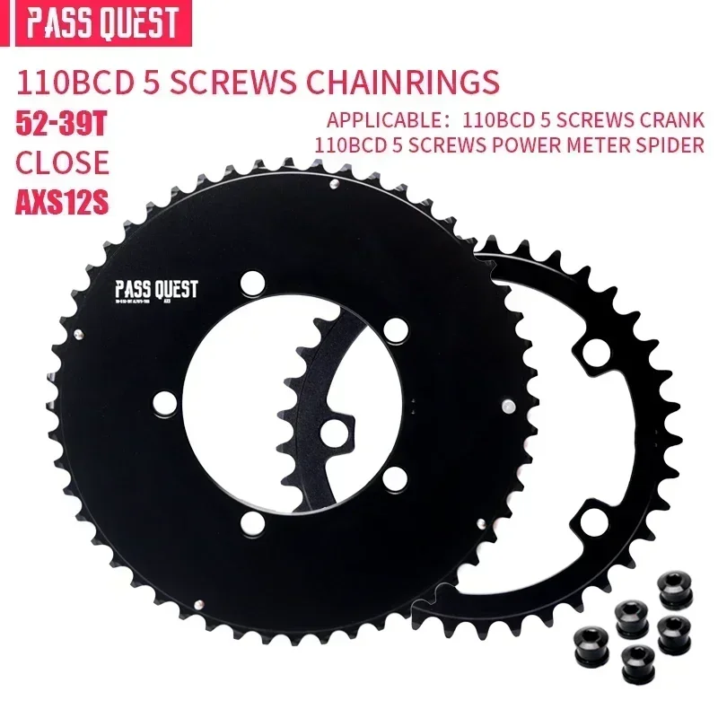 PASS QUEST チェーンリング 52-36T ブラック PASS QUEST 110 bcd chainring 5 bolt Narrow wide road bike Chain