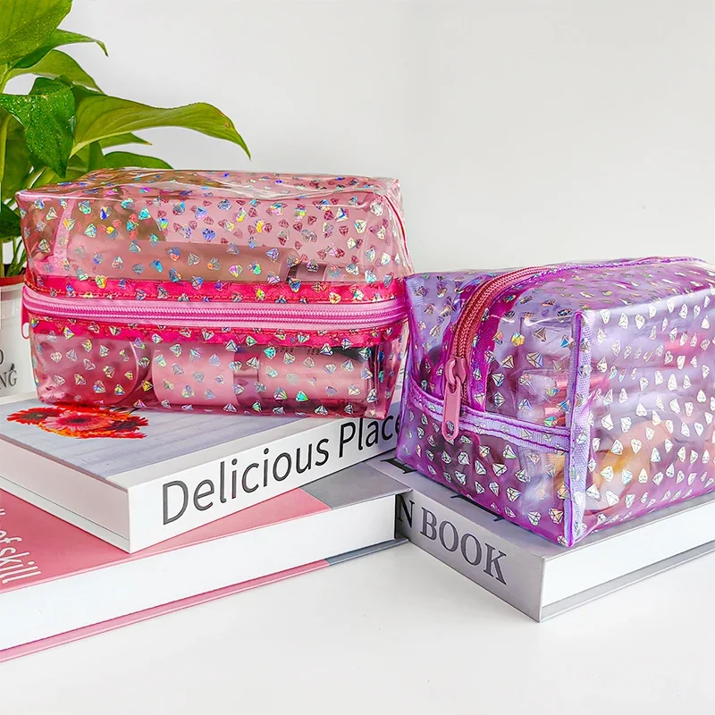 Clear Transparent Makeup Bags Diamond Printed Waterproof Cosmetic Organizer Bags Clear Makeup Bags For Women Toiletry Bag
