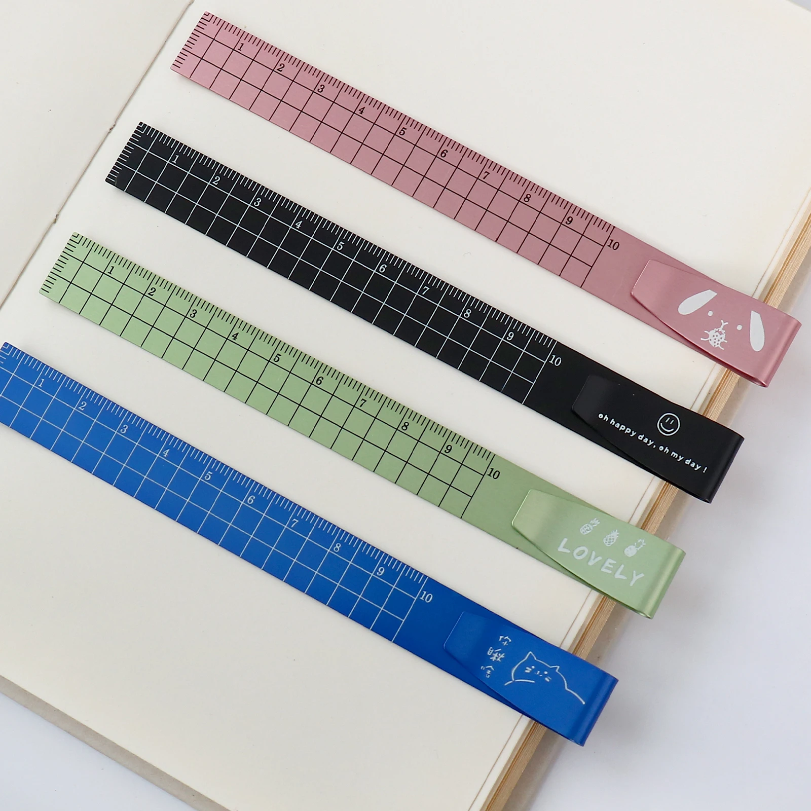 2Pcs 직선 자 10cm 미터법 북마크 클립 자 양면 금속 알루미늄 스케일 측정 스케일 도구 측정 연구용