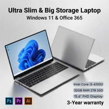 Nuevo Portátil Ultra Delgado de 15.6 Pulgadas, Intel Core I3-6100U, 32GB RAM, 2TB SSD, Pantalla FHD 1920*1080, Windows 11 Pro, Computadora para Oficina y Estudio 1
