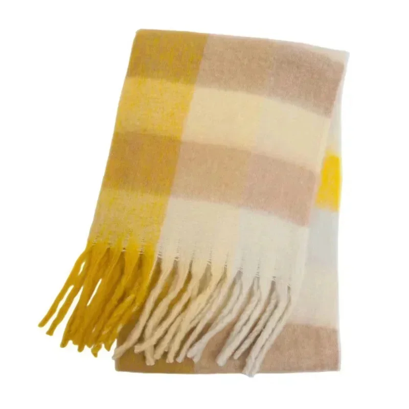 Fashion Winter Scarf Women Thicken Warm Plaid Wrap Luxury Shawl Long Tassel