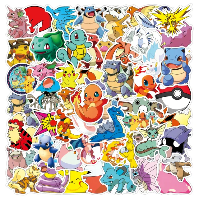 Autocollants Pokémon Pikachu, 50 pièces, stickers dessin animé Kawaii, pour  ordinateur portable, valise, skateboard, JEPhone, jouets cadeaux pour  enfants - AliExpress