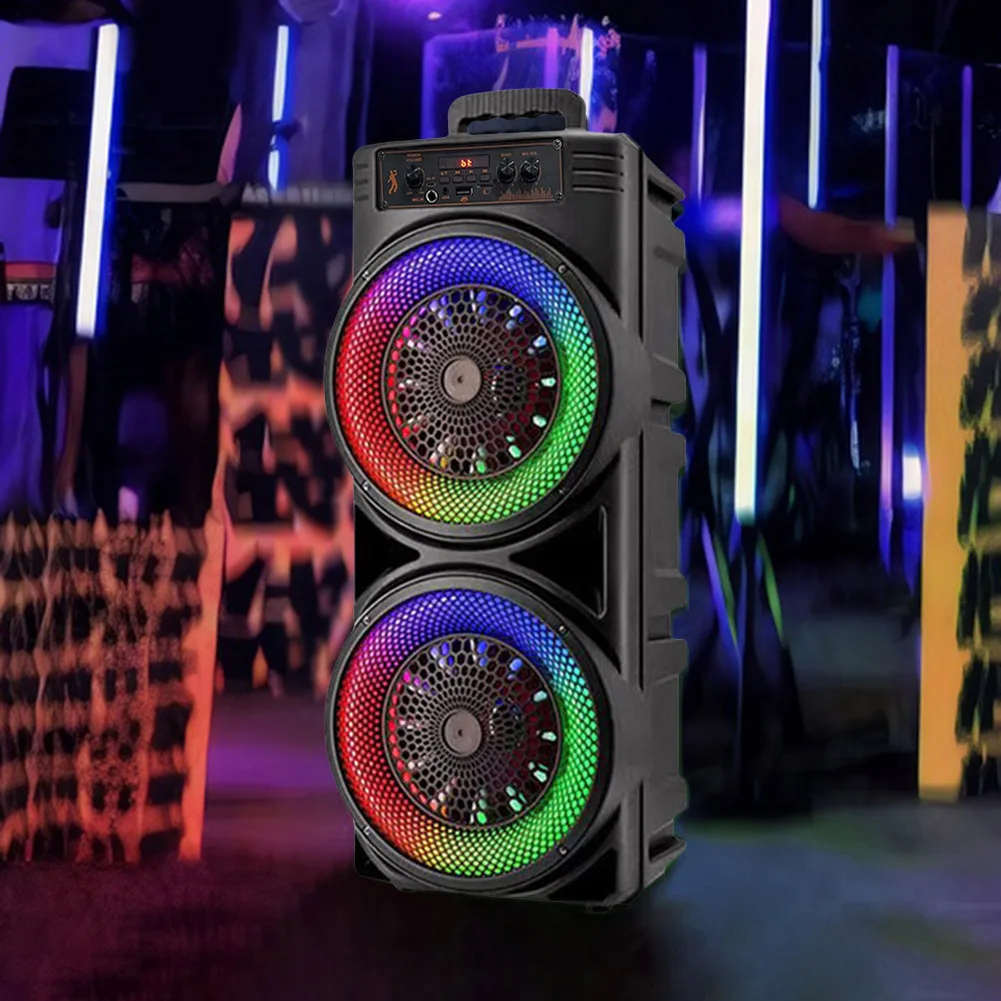 Głośnik kompatybilny z Bluetooth, mocny boombox z podwójnym subwooferem, głęboki bas, oświetlenie, głośnik zewnętrzny, długi czas odtwarzania na imprezy plenerowe.