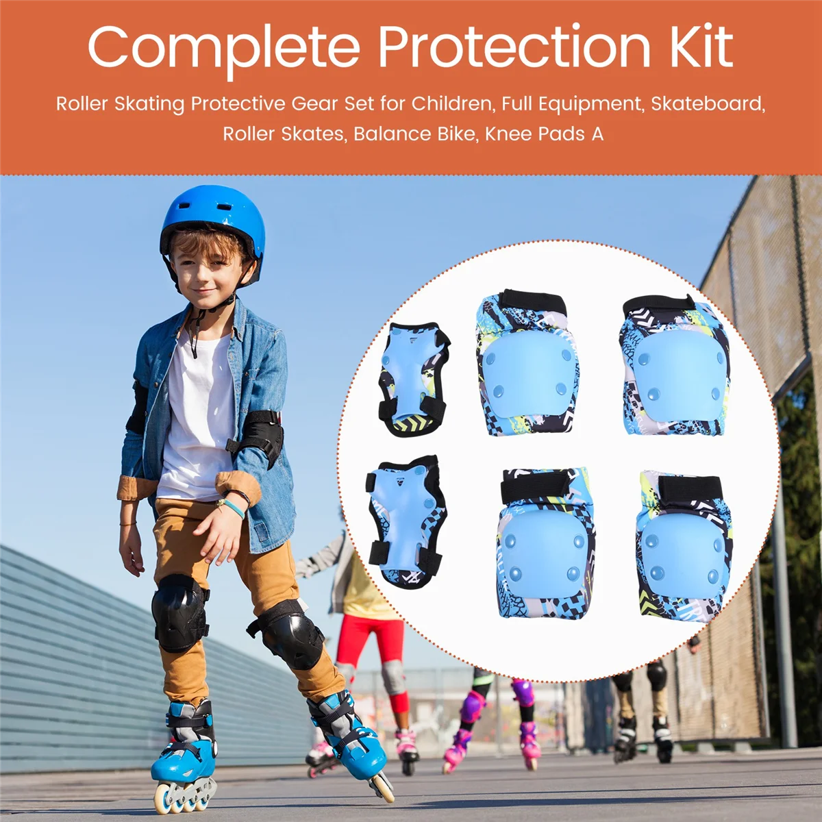 BAAU Roller Skating Protective Gear Set for Children, Full Equipment, Skateboard, Roller Skates, Balance Bike, Knee Pads A
