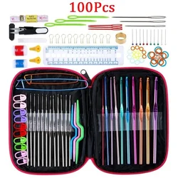 Deluxe Aluminum Crochet and Knitting Needle Set - 100 - Piece Craft Kit (100pcs set)