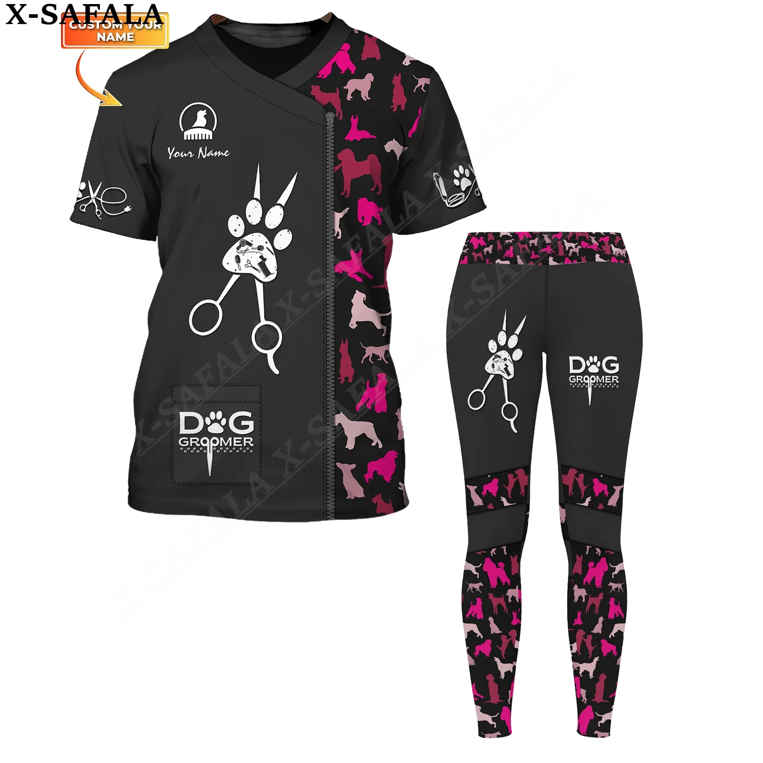 

Dog Style Grooming Salon Tshirt Leggings Women Set 3D Printed High Quality T-shirt Summer Round Neck Female Casual Top-18
