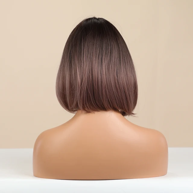 Short Bob Wig With Bangs Synthetic Wigs For Women Ombre Black Red Blonde Pink Lolita Cosplay Party Natural Hair Perruque Bob SS147