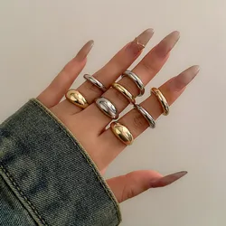Elegant Chunky Gold and Silver Mixed Ring Set - 8 Piece Trendy Fashion Collection (Mixed)