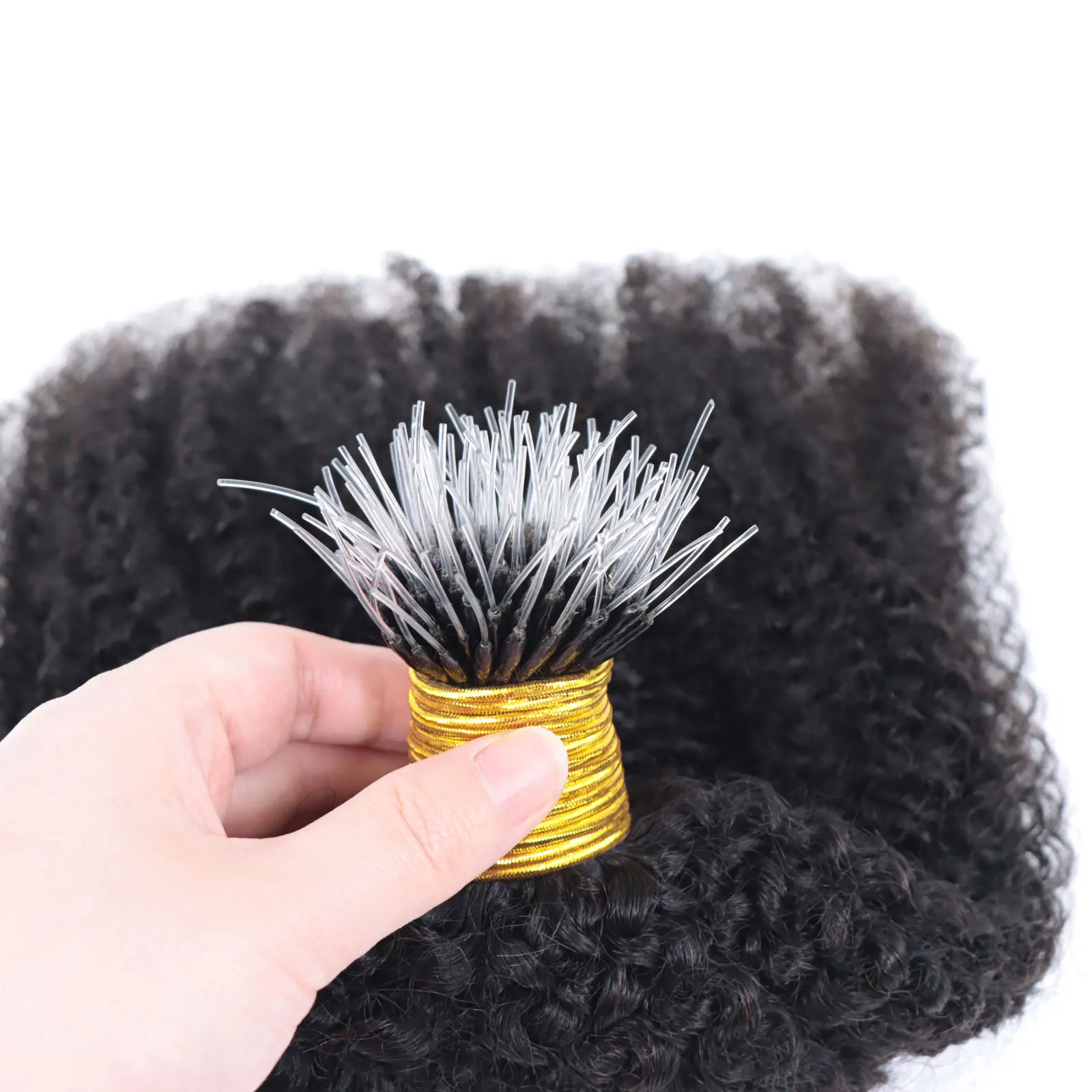 Kinky Curly F Tip Plastic Nano Fearther Microlink Virgin Brazilian Human Hair Extensions Bulk For Black Women 1g/strand