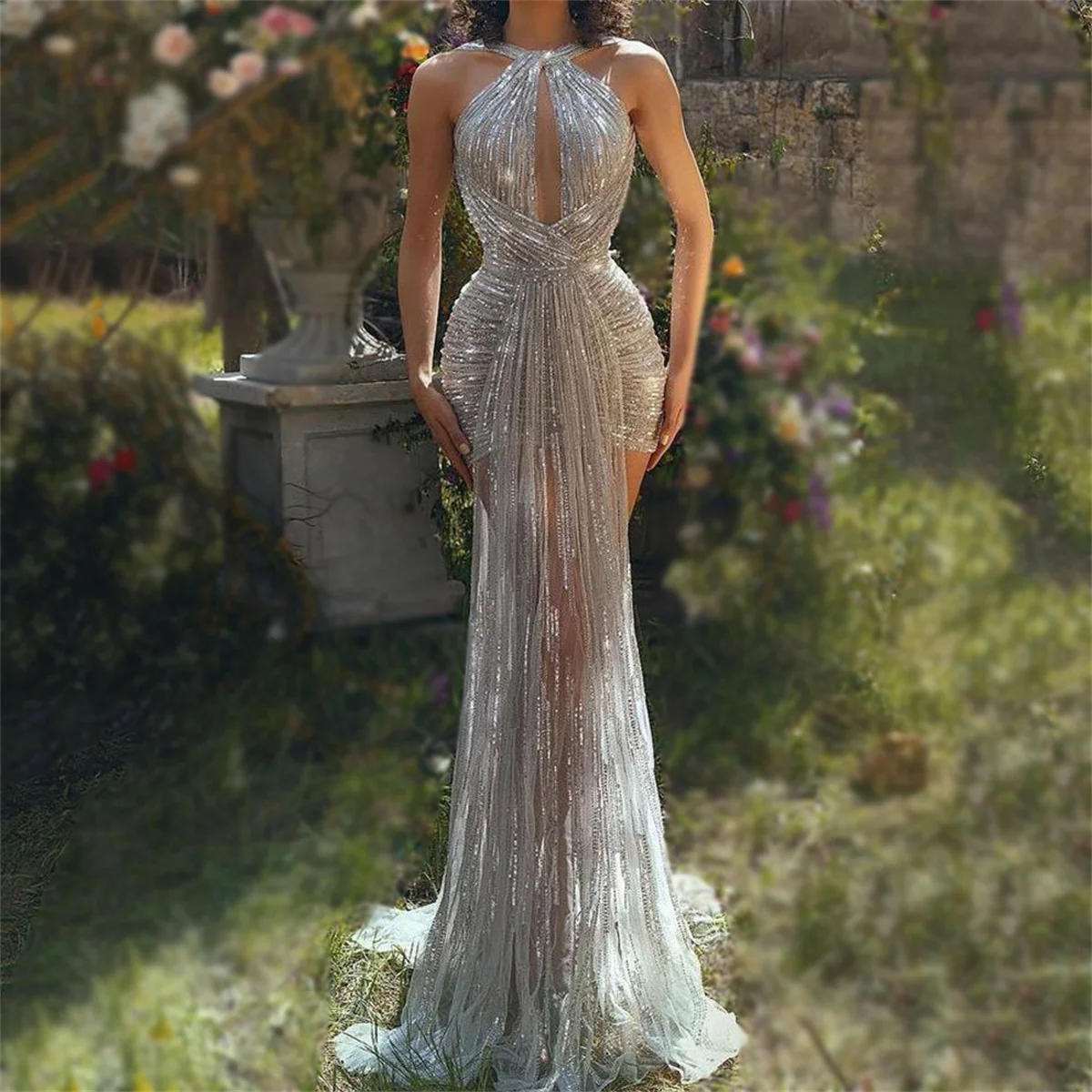 

Вечерние платья для особых случаев подвесные Блестки Кристалл Кружева тюль сексуальный мини короткий лента до пола 2023 Элегантный Прозрачный