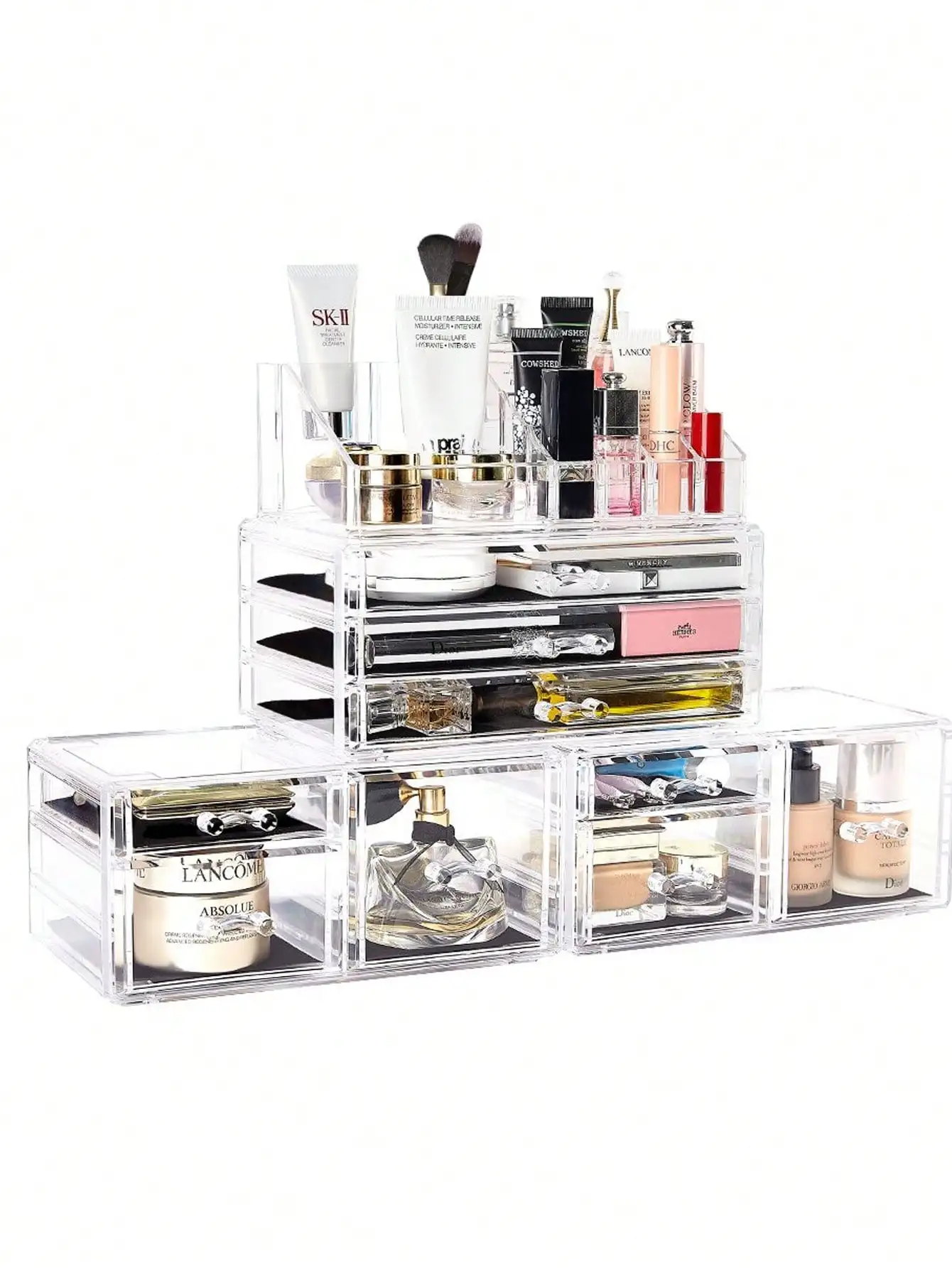 

Makeup Organizer 4 Pieces Acrylic Makeup Storage Organizer Box with 9 Drawers for Lipstick Jewerly
