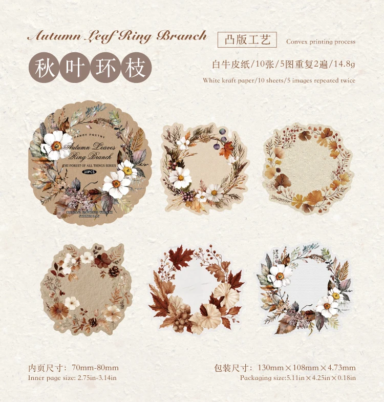 JIANQI 10-teiliges Vintage-Blumenkranz-Aufkleberpaket, dekoratives Scrapbooking-Tagebuch, Album, handgefertigtes Junk-Tagebuch-Zubehör – Detail 12
